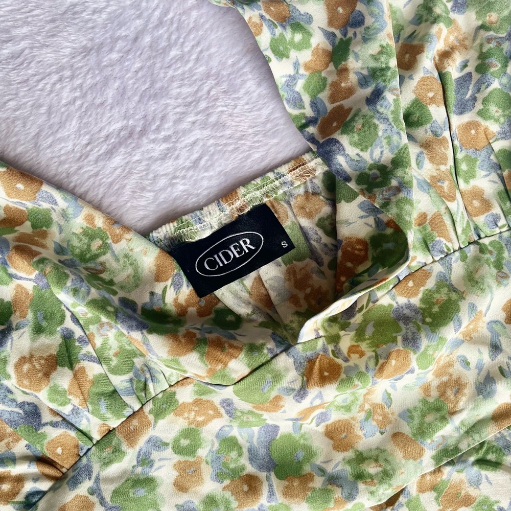 **NWOT** CIDER, (Size S) “Bottomless Mimosas” Green Floral Halter Mini Dress - Picture 9 of 10